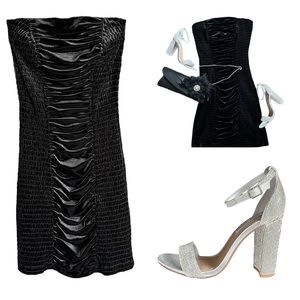 Badgley Mischka strapless velvet ruched party dress